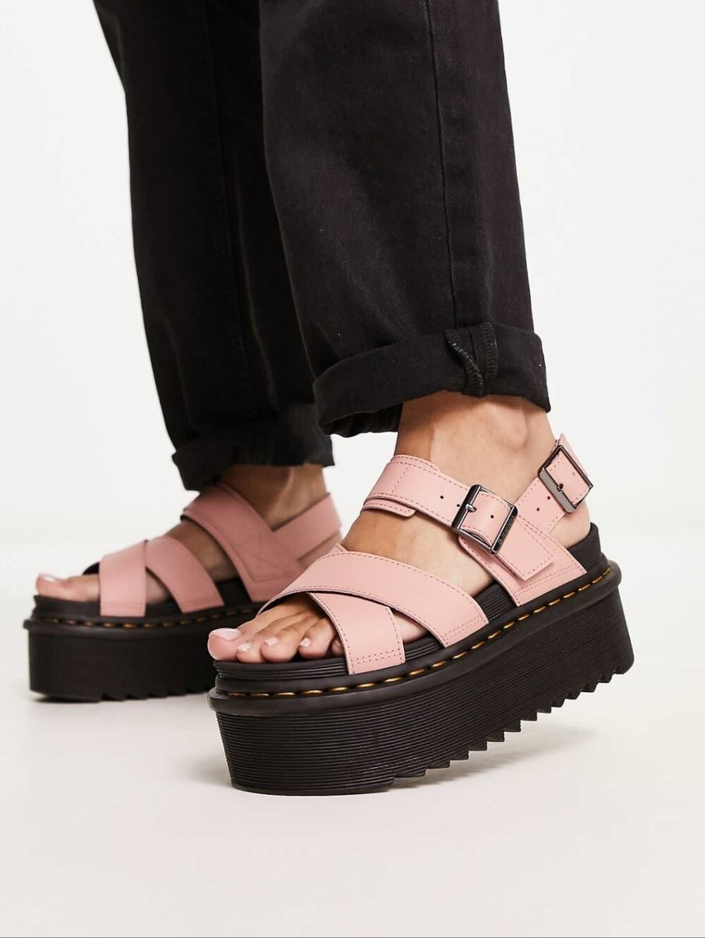 Dr. Martens Voss II Quad Strappy Platform Sandal in Peach Pink